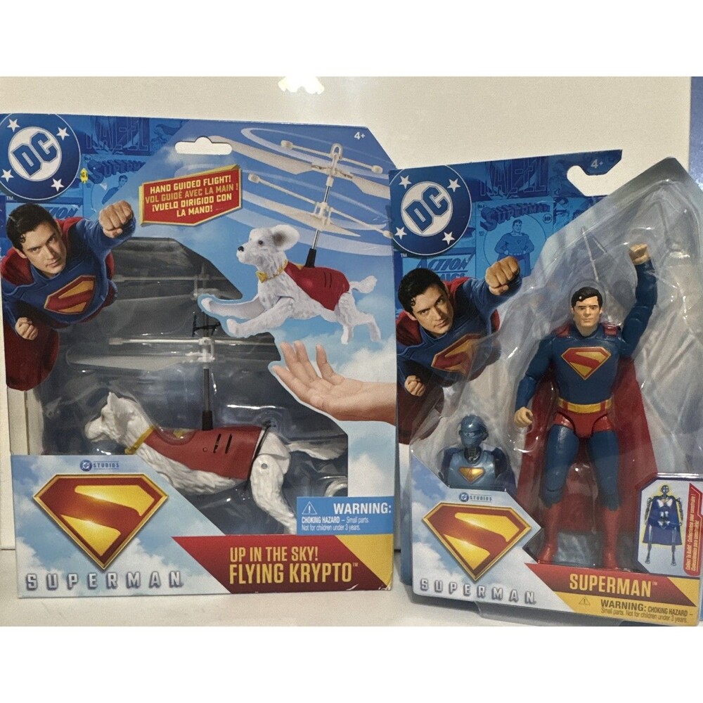 DC Superman Flying Krypto Drone Action Figure Hand Guided Flight w/ Cape Plastic